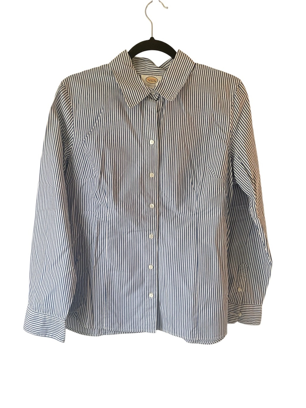 Talbots cotton white and blue stripe button up collared shirt size 14